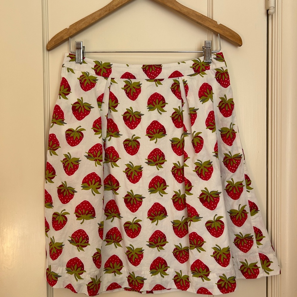 Modcloth White Skirt with Strawberry Print